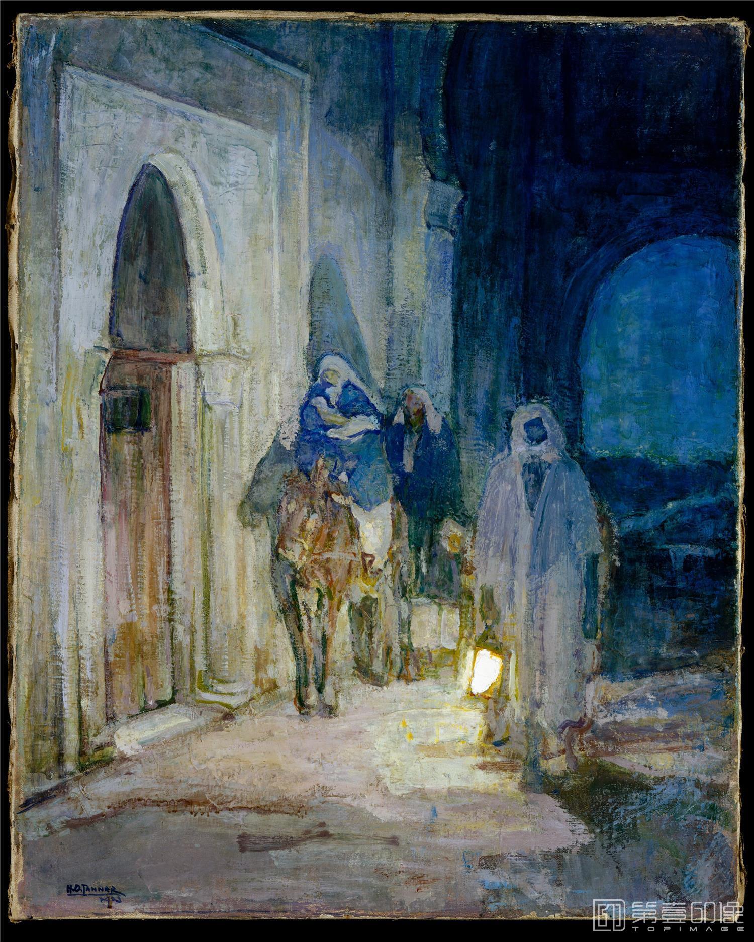 油画-美国纽约大都会美术馆油画藏画-Henry Ossawa TannerFlight Into Egypt-1089